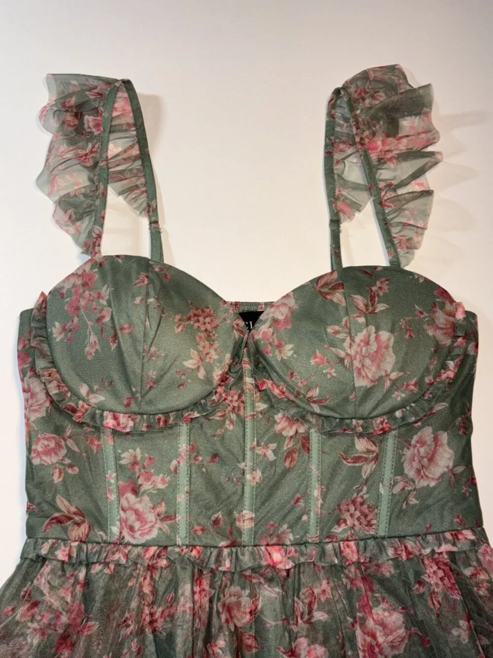 VICI Floral Corset Tiered Mesh Maxi Dress Cottagecore Fairycore Romantic Medium - Picture 4 of 10